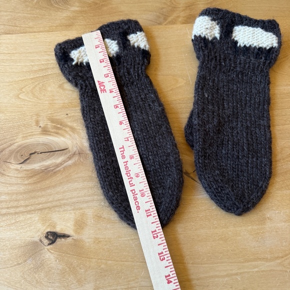 HAND KNIT WOOL MITTENS CHUNKY NORDIC MOUNTAN CORE SNOW WINTER WARM APRES SKI - Picture 4 of 5